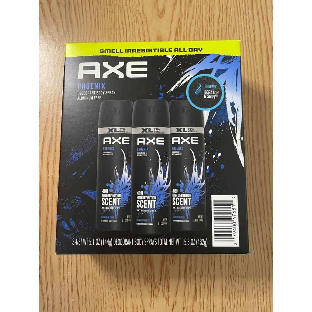 New Mens Axe 3pc Deodorant Body Spray Phoenix Aluminum Free Size 5.1oz